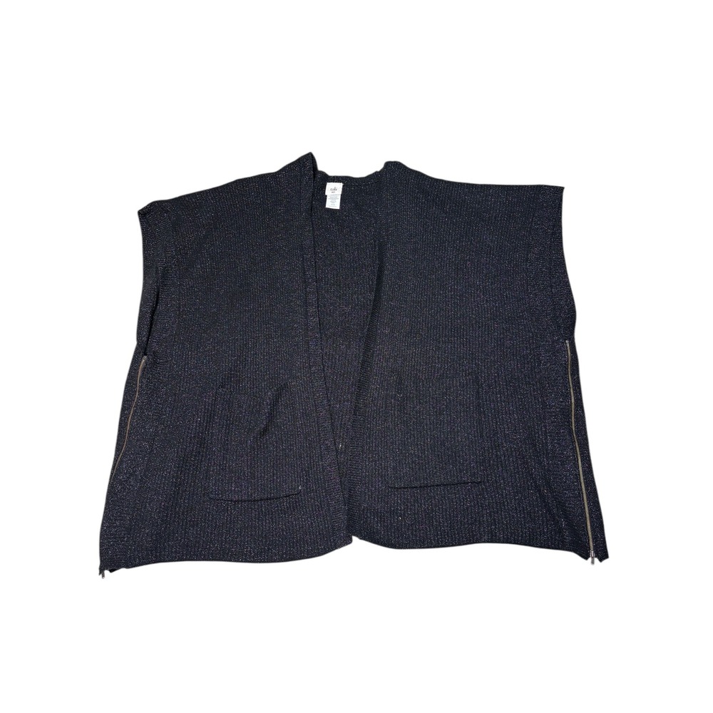 Cabi Black Metallic Knit Sleeveless Poncho Cardigan Women Sweater M/L
